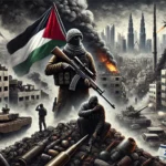 DALL·E 2025-01-14 14.20.29 - A wide-format dramatic and symbolic artwork representing the Middle East in 2024, filled with wars and assassinations. The scene shows a devastated ur - برفيلكس - brieflex الشرق الأوسط في 2024.. عام الاغتيالات والصراعات المدمرة - برفيلكس - brieflex