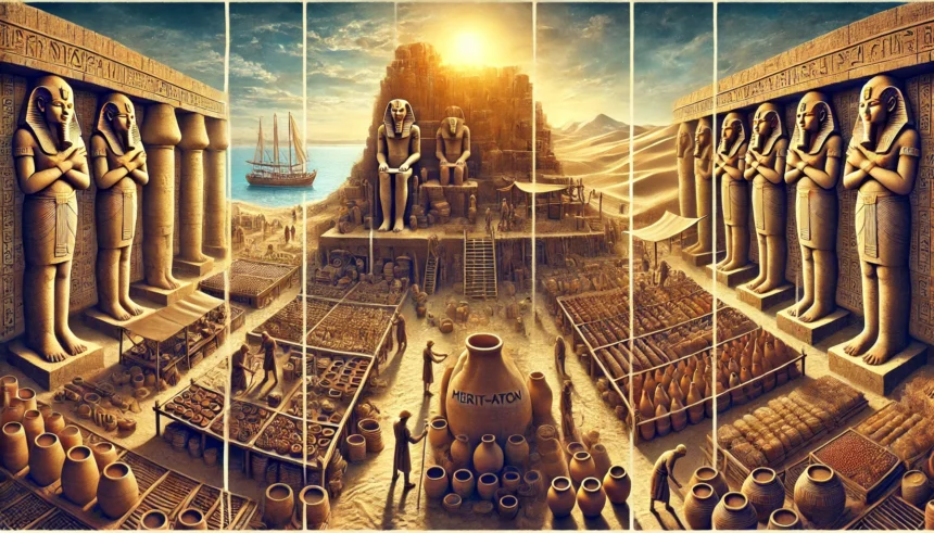 DALLE 2025-04-14 185439 - An imaginative and creative rectangular digital artwork showing the discovery of a lost ancient Egyptian city near Alexandria The scene is divided in - برفيلكس - brieflex  - برفيلكس - brieflex