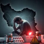 Distressed man seated with head in hand in front of a map outline of Portugal, surrounded by medicine bottles and pills with an emergency symbol glowing red. - برفيلكس - brieflex