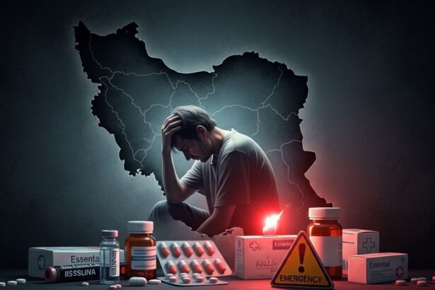 Distressed man seated with head in hand in front of a map outline of Portugal, surrounded by medicine bottles and pills with an emergency symbol glowing red. - برفيلكس - brieflex
