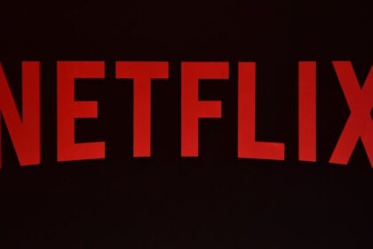 Netflix logo in red on a black background.
