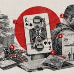 Collage showing money, casino chips, a playing card with a portrait, a soldier, and legal documents linked by red lines and arrows (themes of crime, law, and finance). - برفيلكس - brieflex