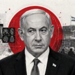 Collage featuring a stern man in a suit at center with a bold red circle behind, surrounded by medical images, monitors, and an Israeli flag suggests political-health themes. - برفيلكس - brieflex