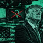 Green-toned political collage showing a man and a woman in suits with a patriotic backdrop, a monitor displaying a crossed-out silhouette. - برفيلكس - brieflex